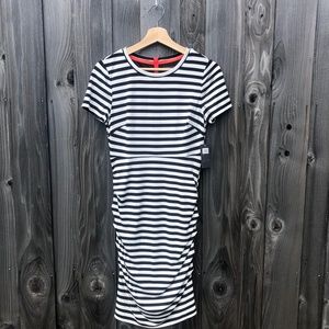Vince Camuto Short Sleeve Stripe Side Ruched Dress